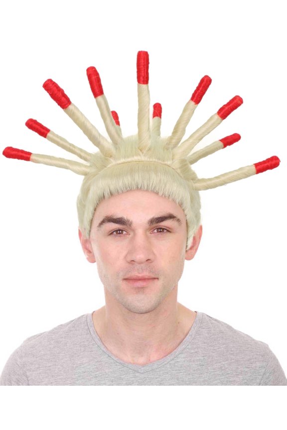 Men's Spiky Dreadlocks Wig Red Tips with Mustache, Halloween Cosplay Hair