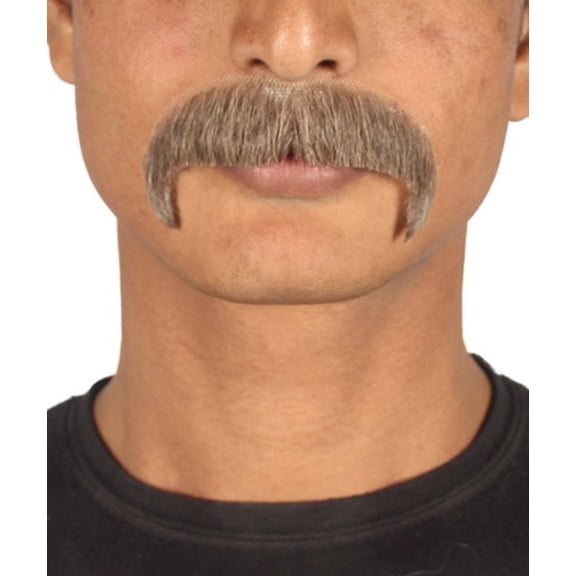 HPO Men's Horseshoe Fake Mustache – Brown Cosplay Moustache – Facial Hair for Halloween & Parties