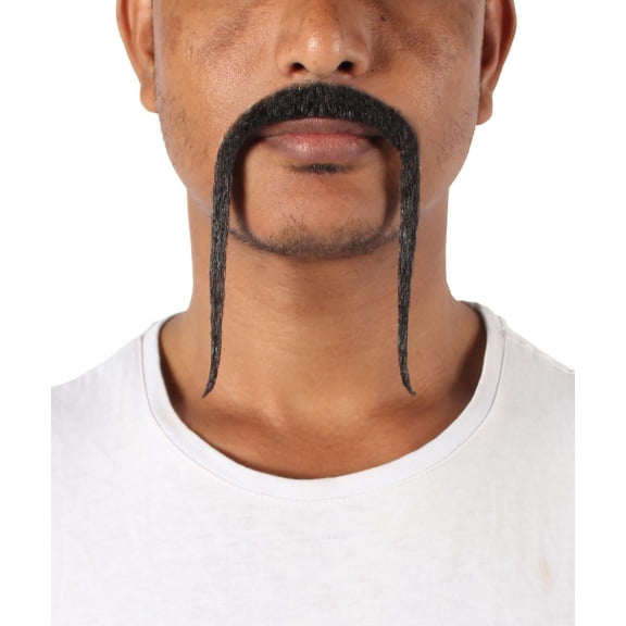 HPO Adult Men's Human Hair Fake Mustache Cosplay Facial Hair Black Color