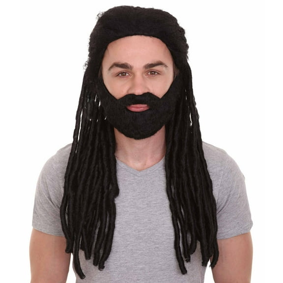 HPO Adult Men's Iconic Wig, Long Length Black Color Braided Hair, Breathable Capless Cap Design, Synthetic Fiber
