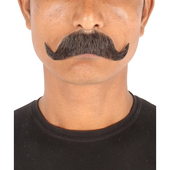 HPO | Adult Men's Imperial Human Hair Mustache | Black Facial Hair | Flame-retardant Synthetic Fiber