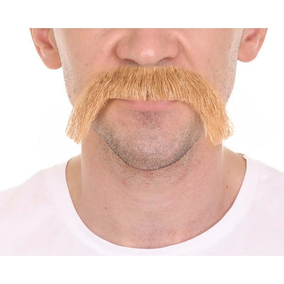 HPO Adult Men’s Long Cowboy Mustache – Light Brown Synthetic Facial Hair, Adhesive Included, Halloween & Cosplay Accessory