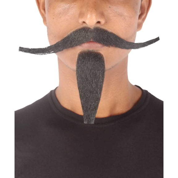 HPO Adult Men's Long Mustache and Goatee Set Cosplay Black Color Synthetic Fiber
