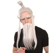 HPO Adult Men s Martial Art Master Wig with Beard and Eyebrows Synthetic Fiber