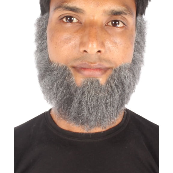 HPO Men's Human Hair Long Beard Cosplay Facial Hair, | Gray Color | Flame Retardant Synthetic Hair