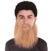 HPO Adult Mens Fake Mustache, Long Brown Beard   Synthetic Fiber Costume Facial Hair for Halloween & Cosplay