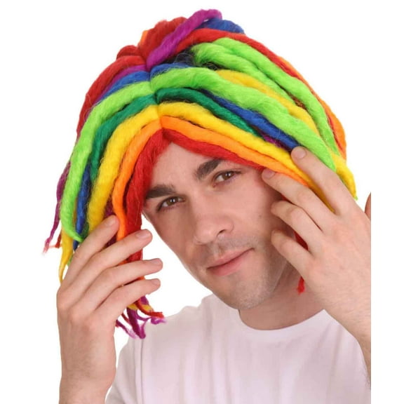 HPO Adult Men's Multicolor Rap Music Rainbow Color Wig| Perfect for Cosplay Synthetic Fiber