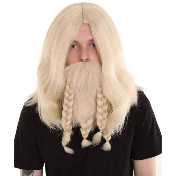 HPO Adult Men’s Pirate Wig and Beard Set | Multiple Colors | Capless Cap | Synthetic Fiber