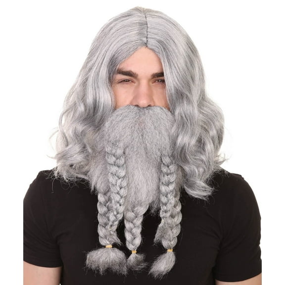 HPO Adult Men’s Pirate Wig and Beard Set | Multiple Colors | Capless Cap | Synthetic Fiber