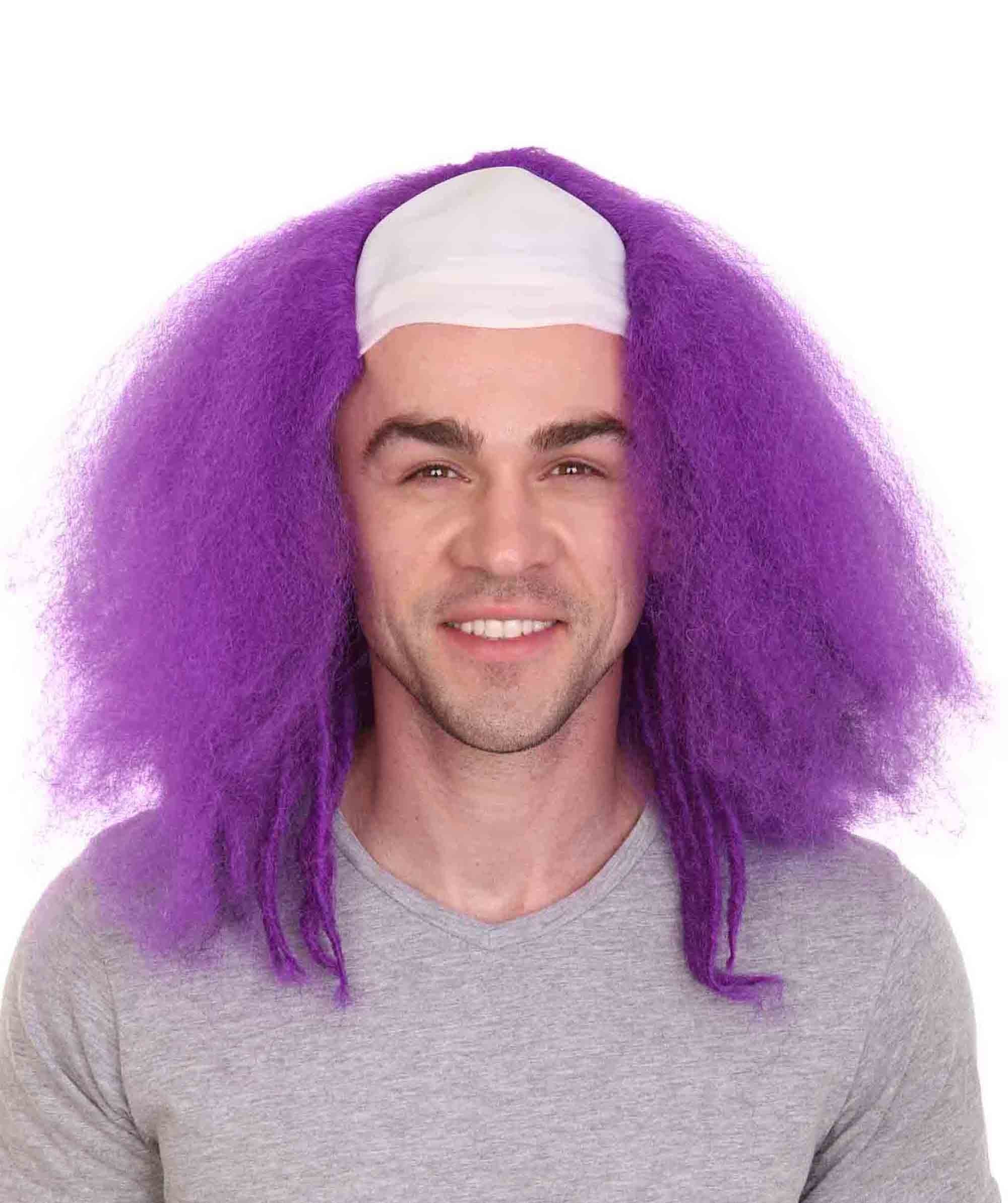 HPO Adult Men's Purple Bald Clown Wig, Best for Halloween, Flame