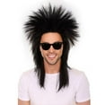 thumbnail image 1 of HPO Adult Black Rave Men's Wig, 80's Rock Star Mullet Funky, Cartoon Wig, Cosplay, Halloween Fun, 1 of 9