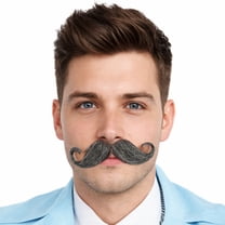HPO Adult Men's Grey Fake Mustache Set – Rollie Fingers Style Facial Hair for Halloween & Cosplay