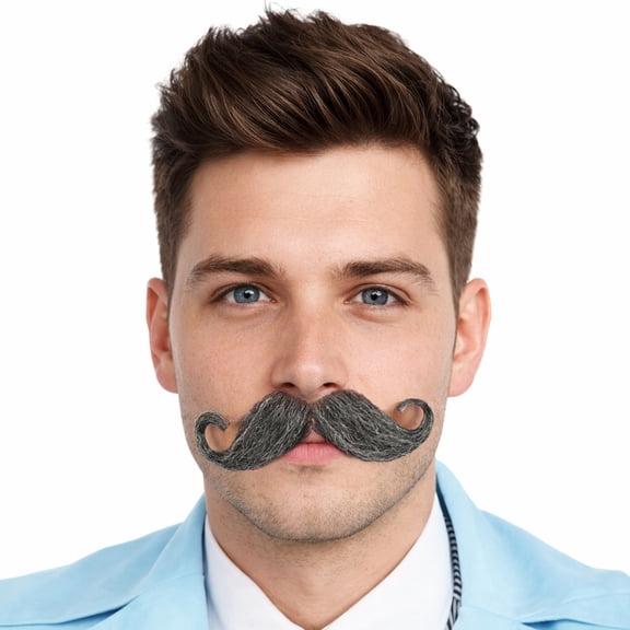 HPO Adult Men's Grey Fake Mustache Set – Rollie Fingers Style Facial Hair for Halloween & Cosplay