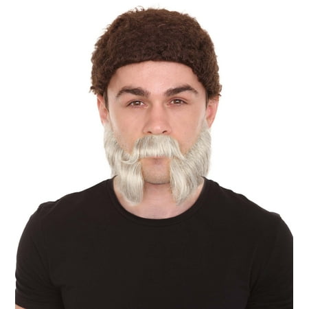 HPO Adult Men's Silver Grey Mutton Chops False Beard, High Quality Synthetic Fiber