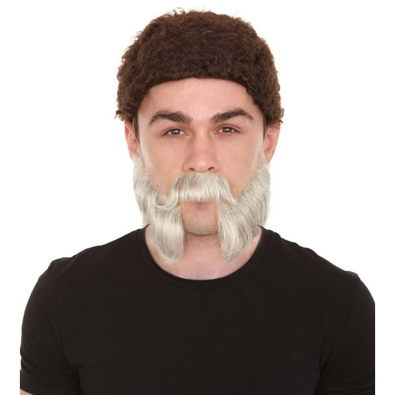 HPO Adult Men's Silver Grey Mutton Chops False Beard, High Quality Synthetic Fiber