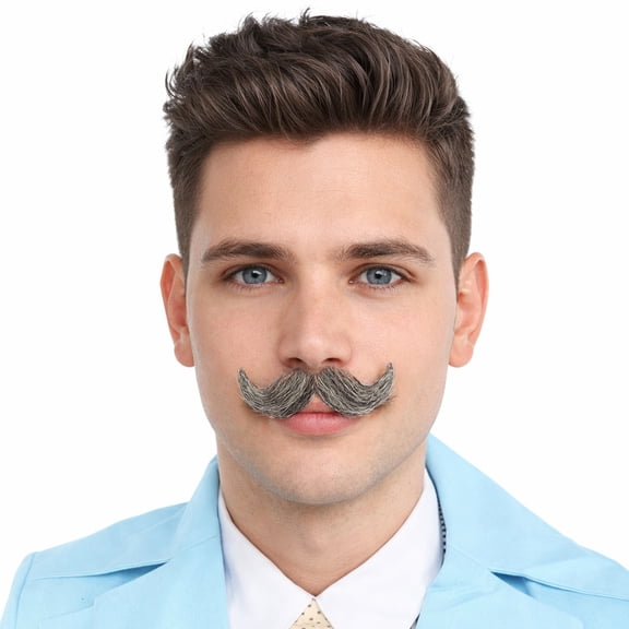 HPO Adult Men's Small Imperial Synthetic Hair Mustache | Dark Grey