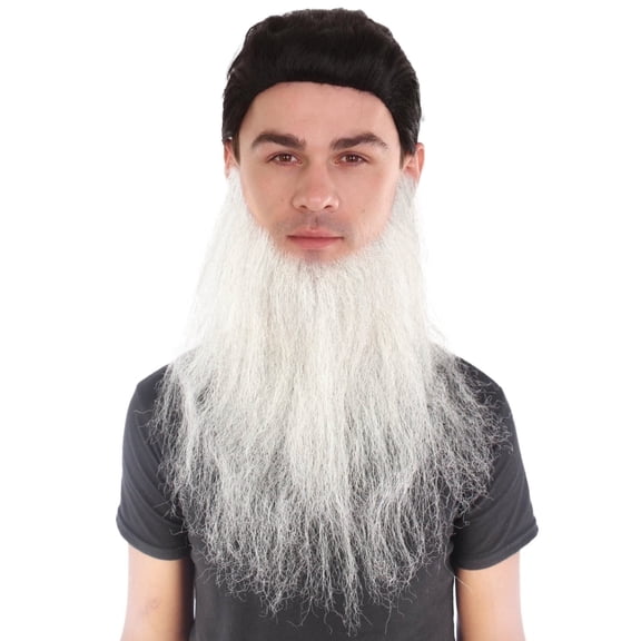 HPO Adult Men's Fake Mustache & Beard, Southern Long Gray Costume Beard Set, Synthetic Hair