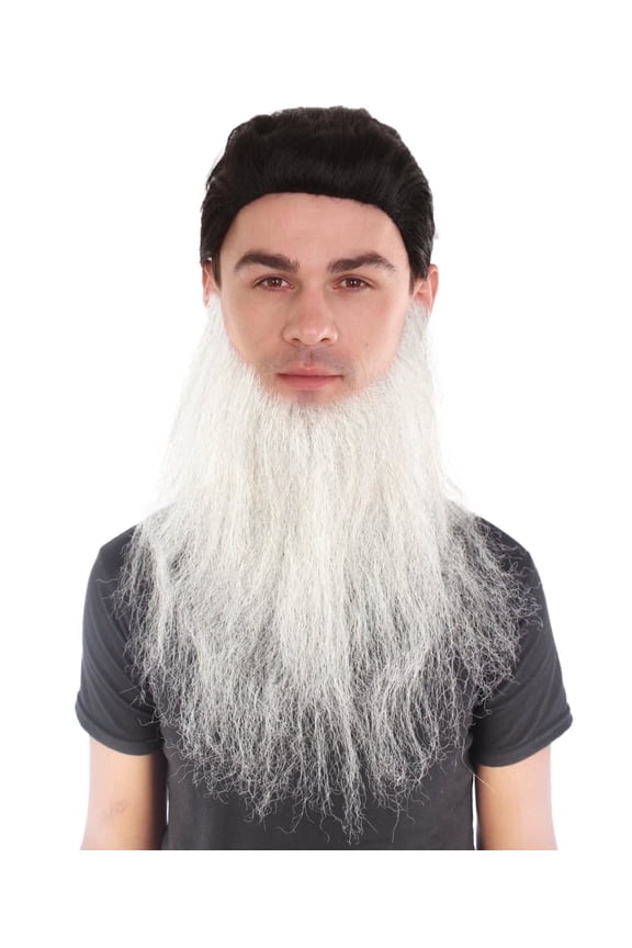 Adult Men's Fake Mustache & Beard, Southern Long Gray Costume Beard Set, Synthetic Hair