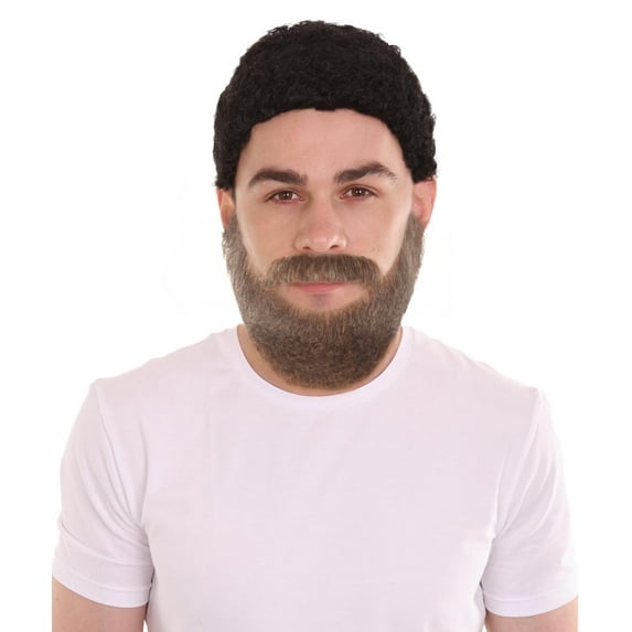 HPO Adult Men's Brown Fake Beard & Mustache – Short Synthetic Facial Hair for Halloween & Cosplay