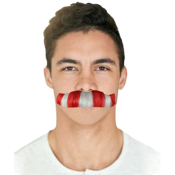 HPO Adult Men’s White and Red Fake Mustache – Synthetic Fiber Facial Hair for Cosplay & Halloween Outfits