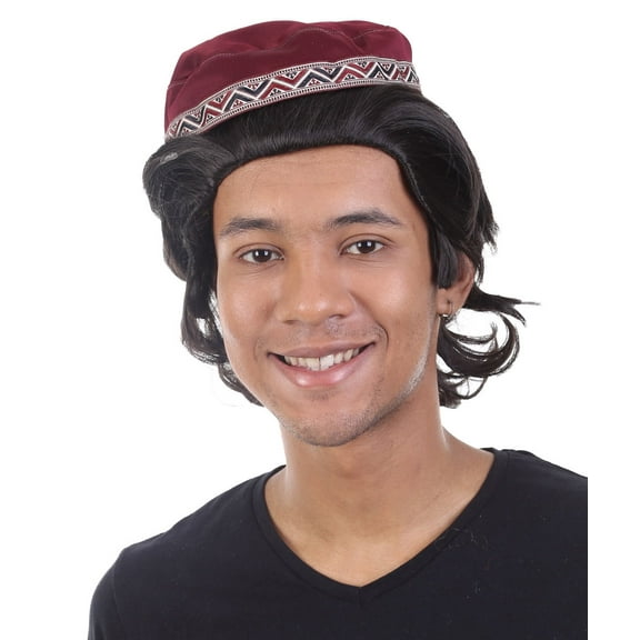 HPO Adult Prince Wig with Hat Set | Dark Brown TV/Movie Wigs | Premium Breathable Capless Cap