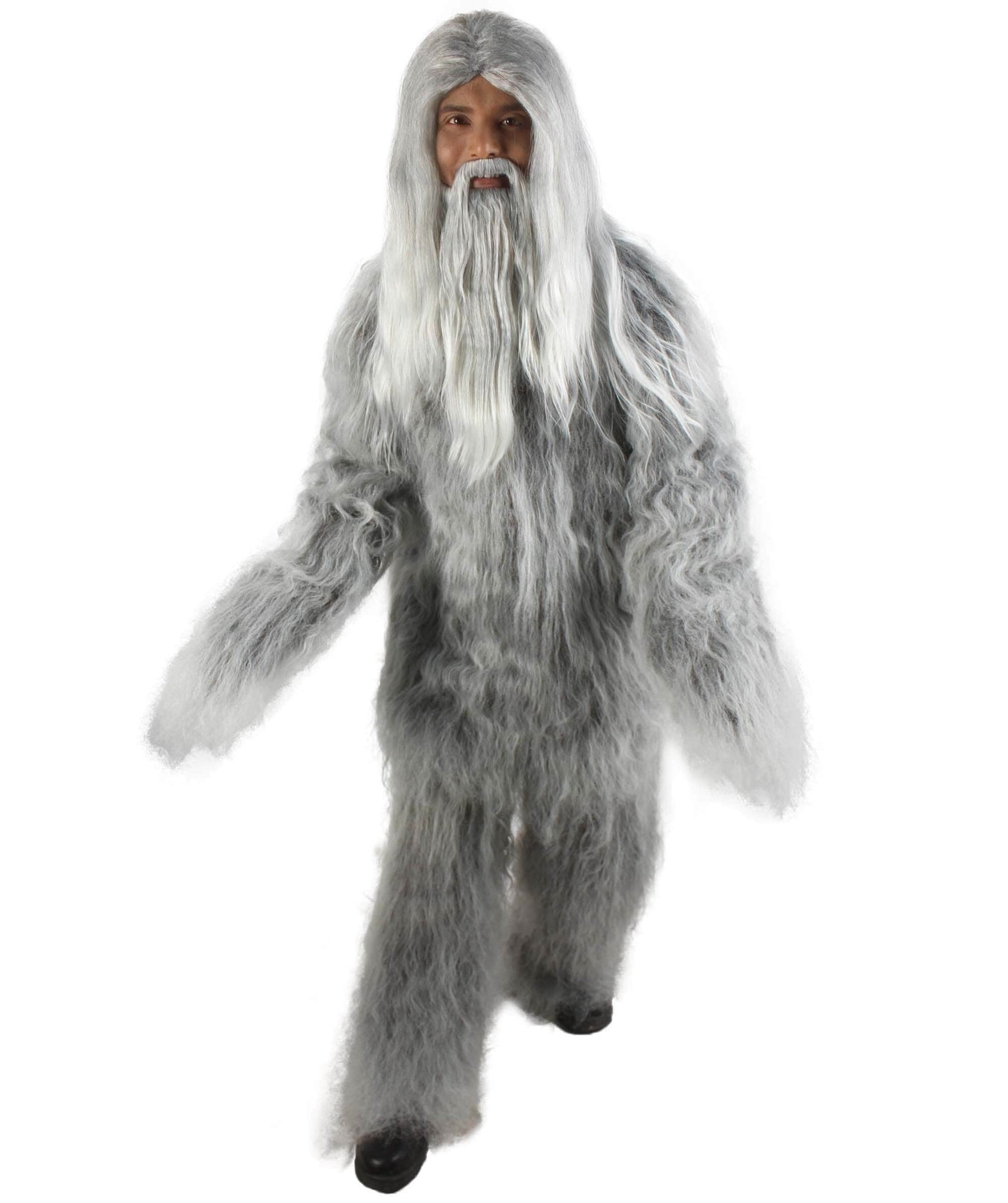 HPO Adult Unisex Bigfoot Horror Wig with Mustache and Beard Bundle | Gray Color Options