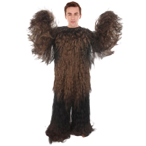 HPO Adult Unisex Dark Brown Hairy Warrior Ape Military Leader Yeti Cosplay Costume| Synthetic Fiber