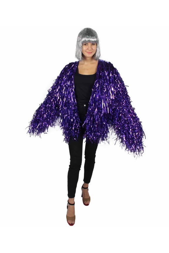 Adult Unisex Purple Tinsel Jacket – Thick Festival & Carnival Coat with Loose Fit for Costume Events