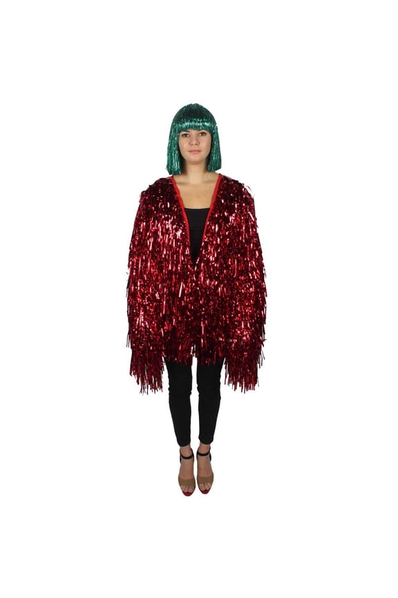 Adult Unisex Festival Carnival Thick Tinsel Jacket with Loose Fit | Extra Dense | Red Color