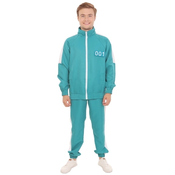HPO Adult Unisex Green Survival Game Costume Tracksuit | Sweatshirt & Pants Set, Lightweight Synthetic Fabric Outfit for Cosplay & Halloween