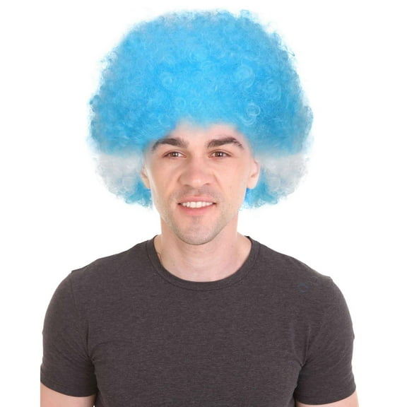 HPO Adult Unisex Patriotic Argentina Sport Flag Sport Fun Wig | White & Sky Blue Color Wig Synthetic Fibers