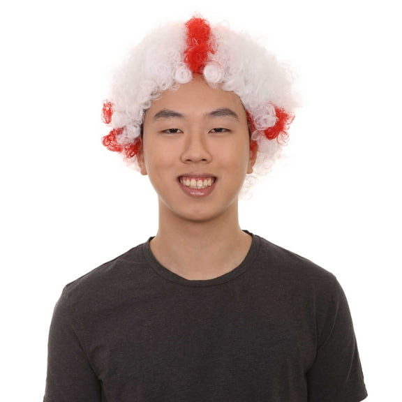 HPO Adult Unisex Patriotic England Sport Flag Sport Fun Wig | Red & White Color Wig Synthetic Fibers
