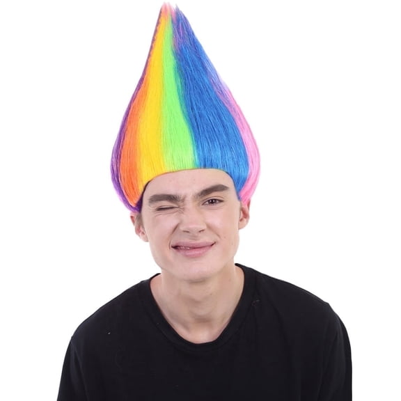 HPO Unisex Pointy Spiked Troll Wig, Heat Resistant Synthetic Costume Wig for Halloween Cosplay, Rainbow
