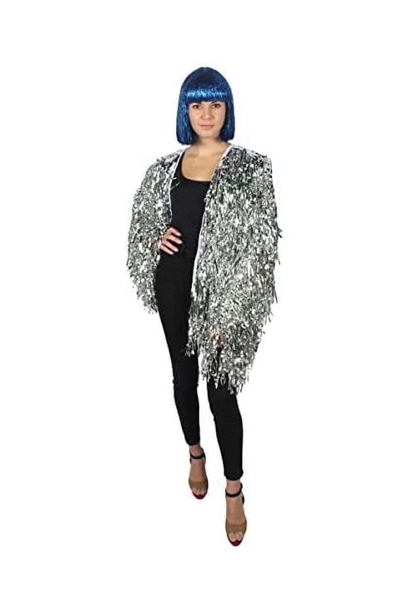 Adult Unisex Thick Tinsel Carnival Jacket with Loose Fit | Fancy-Dress Costumes Silver Colour