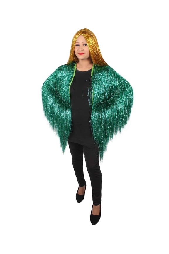 | Adult Unisex Thick Tinsel Carnival Jacket with Loose Fit | Green Tinsel Color Options Synthetic Fiber