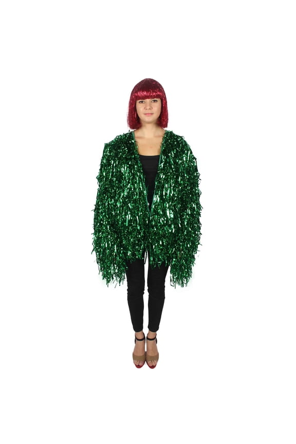 | Adult Unisex Thick Tinsel Carnival Jacket with Loose Fit | Green Tinsel Color Options Synthetic Fiber