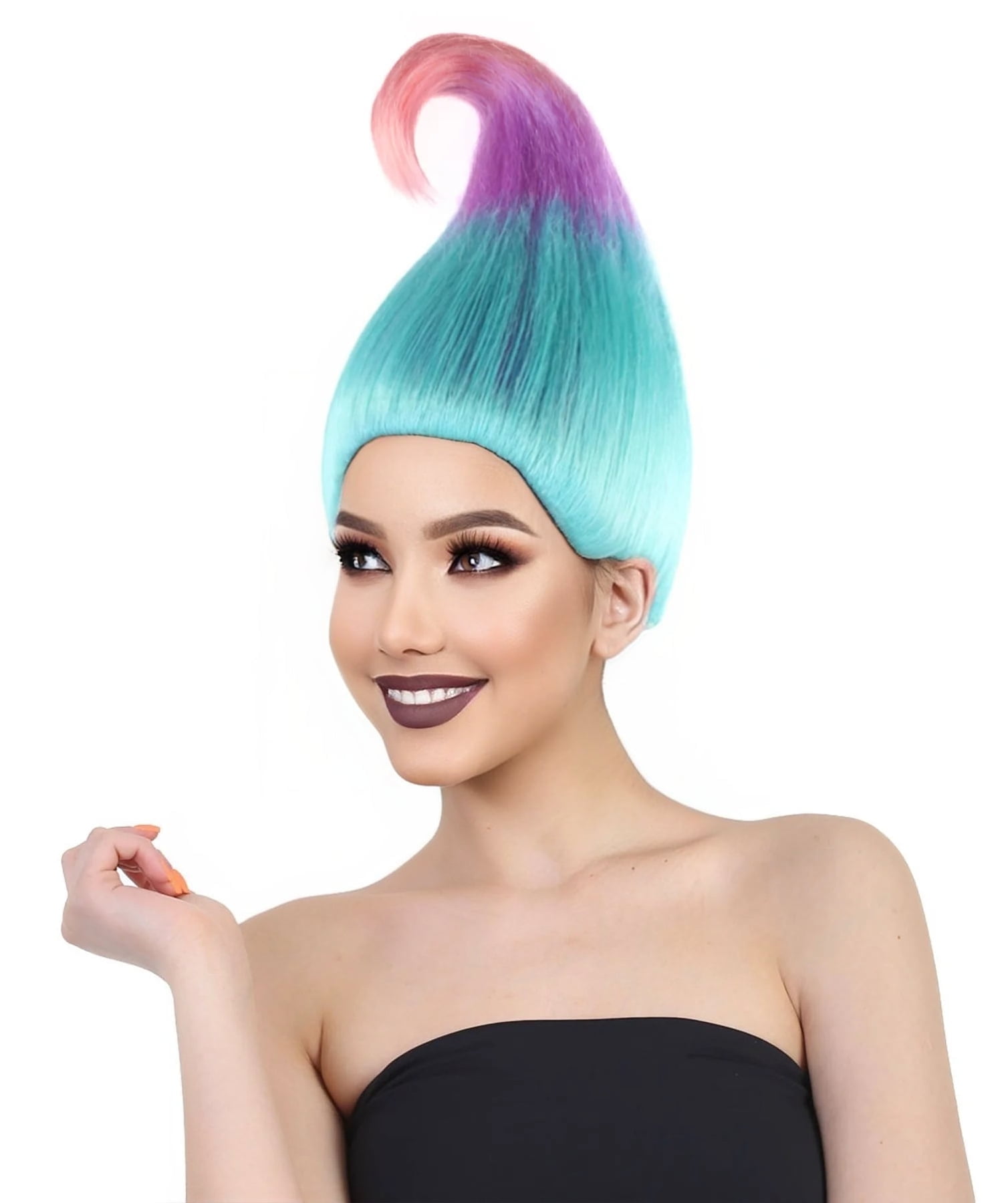 HPO Adult Unisex Tri Colors Straight Cosplay Halloween Troll Wig, Flame-Retardant Synthetic Fiber