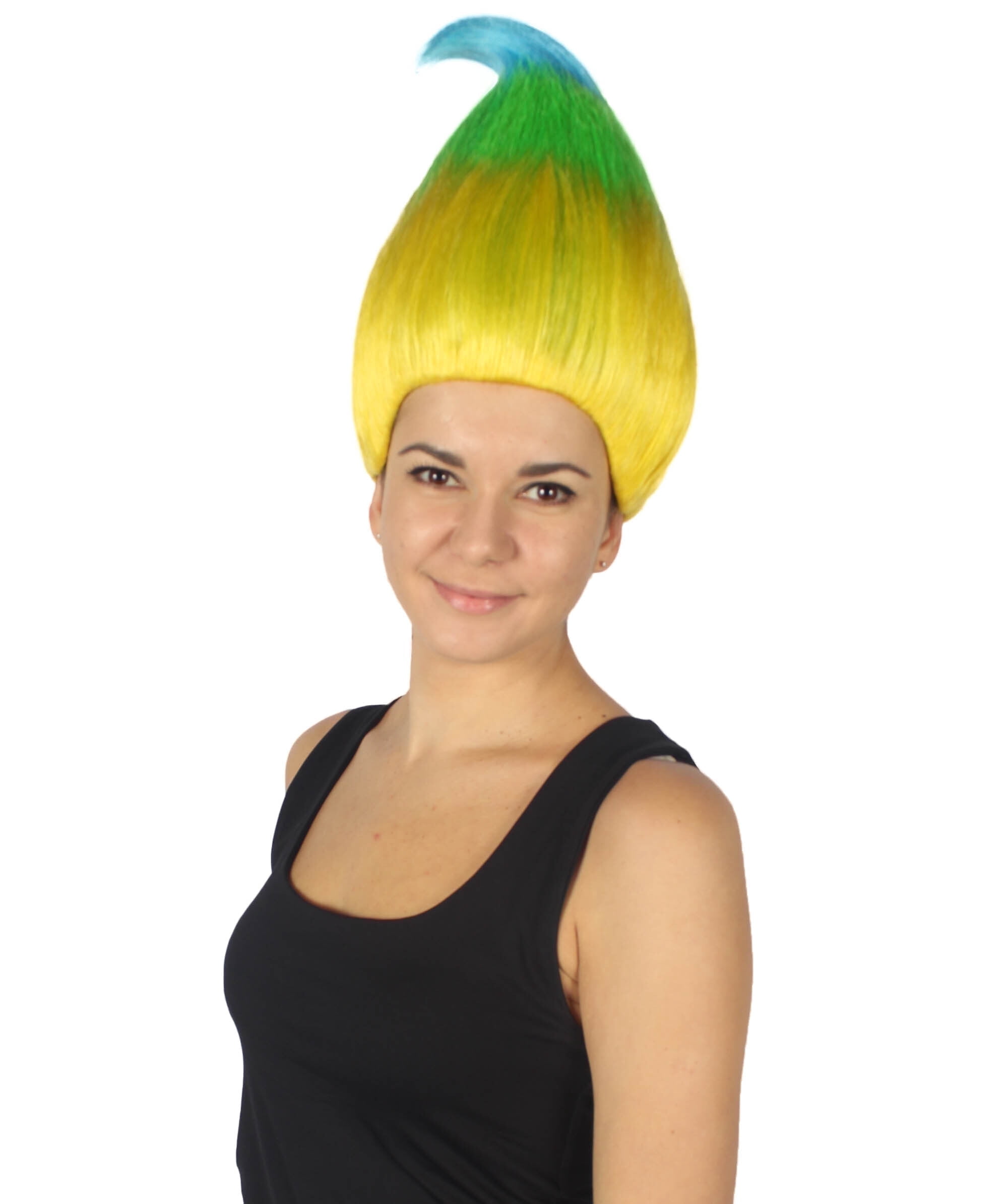 Tri Color Color Wig HPO Adult Unisex Tri Colors Straight Cosplay Halloween Troll Wig, Flame ...