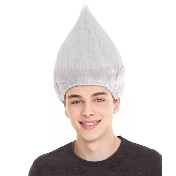 HPO Unisex Pointy Spiked Troll Wig, Heat Resistant Synthetic Costume Wig for Halloween Cosplay, White