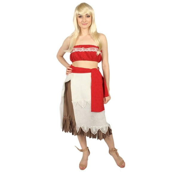 HPO Adult Woman Costume for Cosplay Polynesia Princess| Red and Beige Color Cosplay Costume