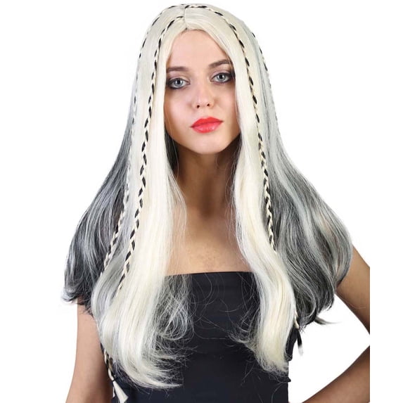 HPO Adult Women Celebrity Wig w/ Black & Blonde Color Braid Cosplay Wig, Synthetic Fiber Wig