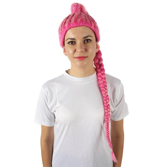 HPO Adult Women Television Show Pink Color Braided Ponytail Wig, Best for Halloween, Made of Synthetic Fiber