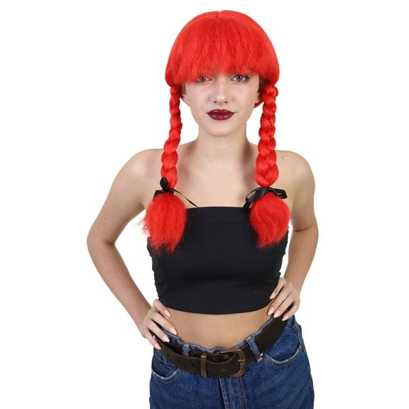 HPO Adult Women Farm Girl Red Wig with Braids