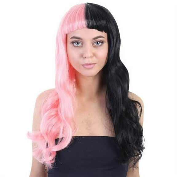 HPO Adult Women Long, Wavy, Bob Long Wig | Pink & Black | Made with Synthetic Fiber | 1
