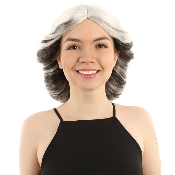 HPO Adult Women’s Animated Cartoon Musical Movie Abuela Wig | Black with white Streaks Color | Perfect for your Halloween & Cosplay Party!