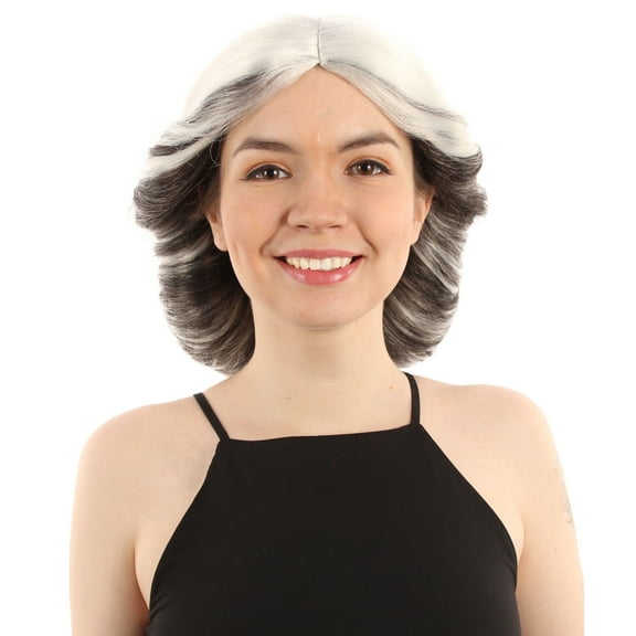 HPO Adult Womens Animated Cartoon Musical Movie Abuela Wig | Black with white Streaks Color | Perfect for your Halloween & Cosplay Party!