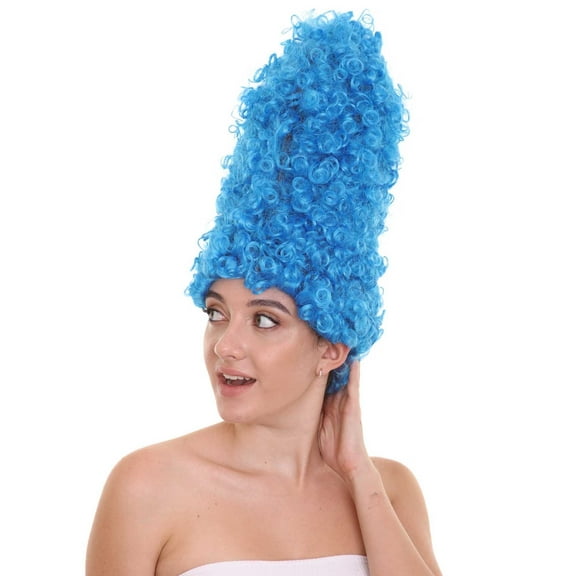 HPO | Adult Women's Animated Sitcom Mom Blue Curly Halloween Wig | Breathable Capless Cap