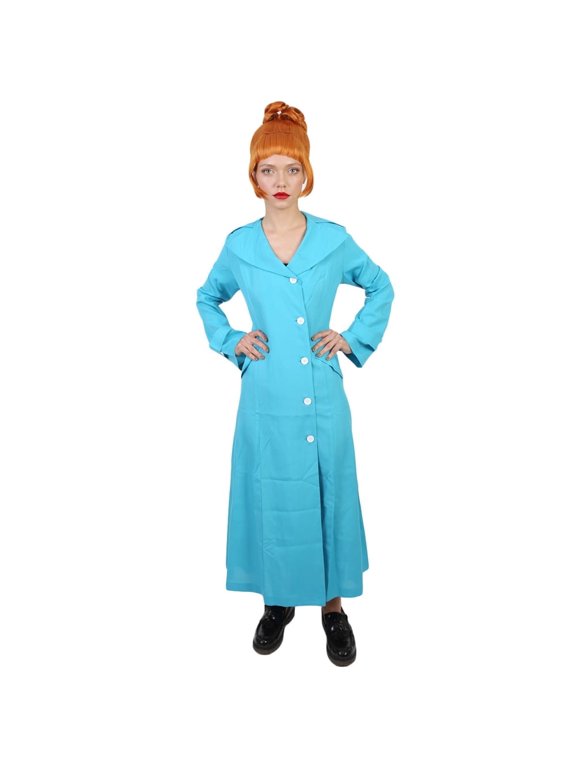 Spy Trench Coat Costume for Women - Aqua Blue Assassin Look Long Dress Halloween Cosplay Outfit