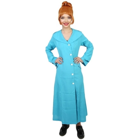 Spy Trench Coat Costume for Women - Aqua Blue Assassin Look Long Dress Halloween Cosplay Outfit