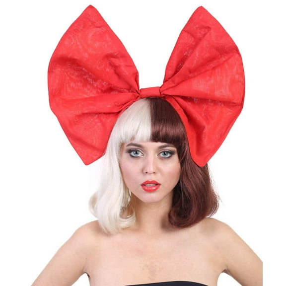 HPO Adult Women’s Straight Blonde & Brown Wig with Red Bow – Halloween & Cosplay Costume Wig